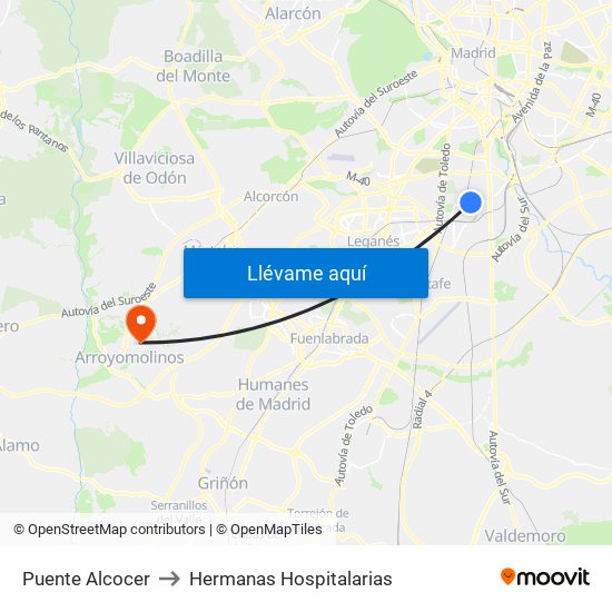 Puente Alcocer to Hermanas Hospitalarias map