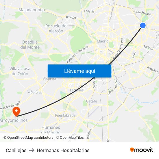 Canillejas to Hermanas Hospitalarias map