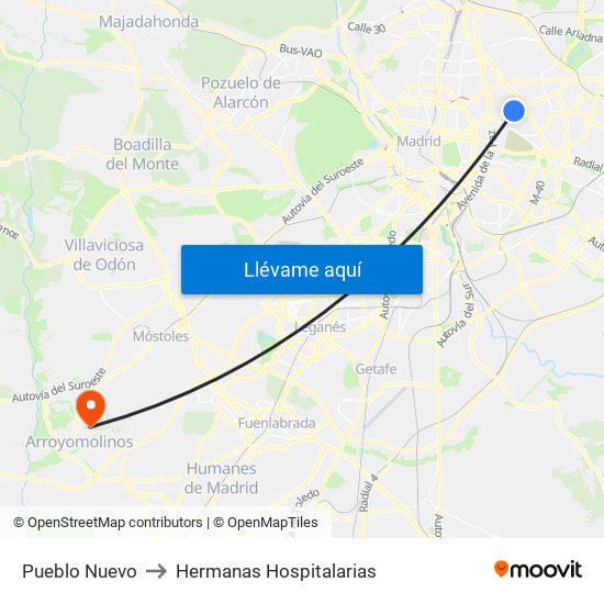 Pueblo Nuevo to Hermanas Hospitalarias map