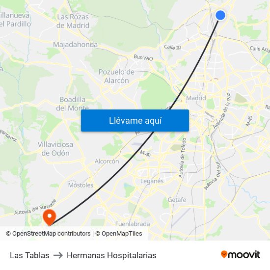 Las Tablas to Hermanas Hospitalarias map