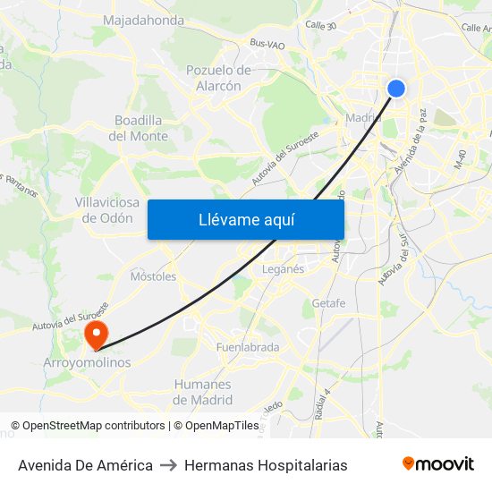 Avenida De América to Hermanas Hospitalarias map