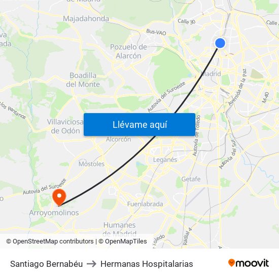 Santiago Bernabéu to Hermanas Hospitalarias map
