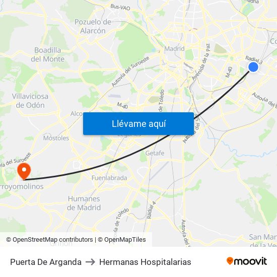 Puerta De Arganda to Hermanas Hospitalarias map