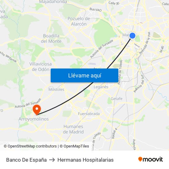 Banco De España to Hermanas Hospitalarias map
