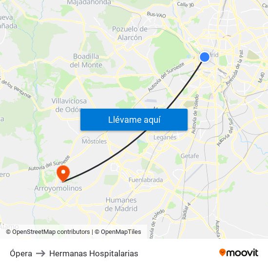 Ópera to Hermanas Hospitalarias map