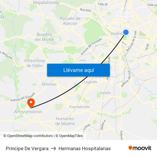 Príncipe De Vergara to Hermanas Hospitalarias map