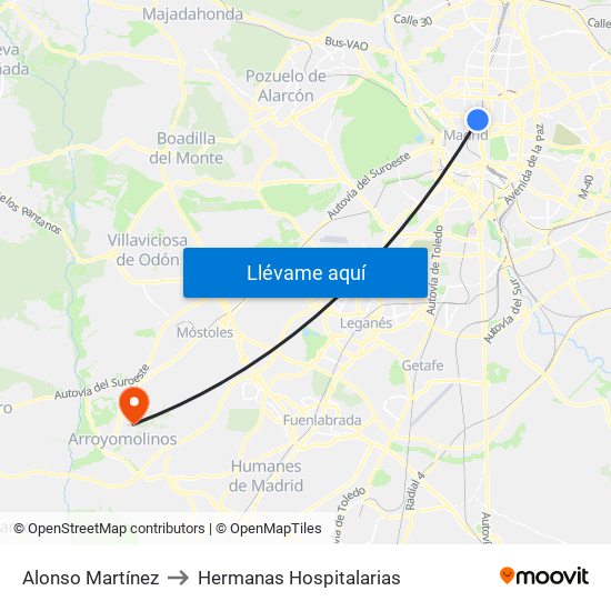 Alonso Martínez to Hermanas Hospitalarias map