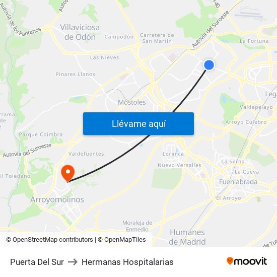 Puerta Del Sur to Hermanas Hospitalarias map
