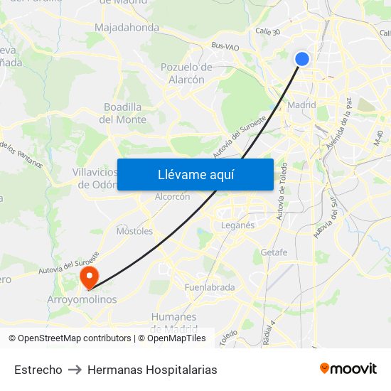 Estrecho to Hermanas Hospitalarias map
