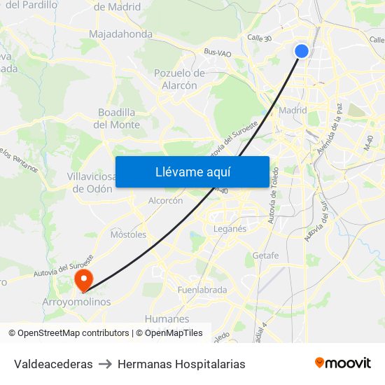 Valdeacederas to Hermanas Hospitalarias map