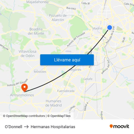 O'Donnell to Hermanas Hospitalarias map