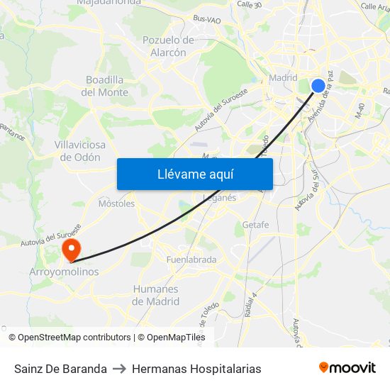 Sainz De Baranda to Hermanas Hospitalarias map