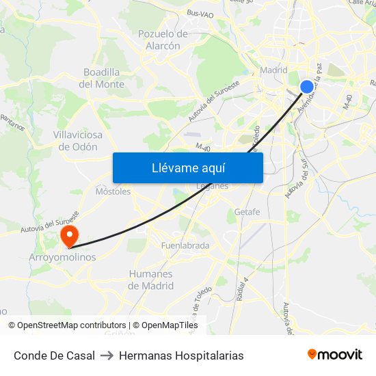 Conde De Casal to Hermanas Hospitalarias map