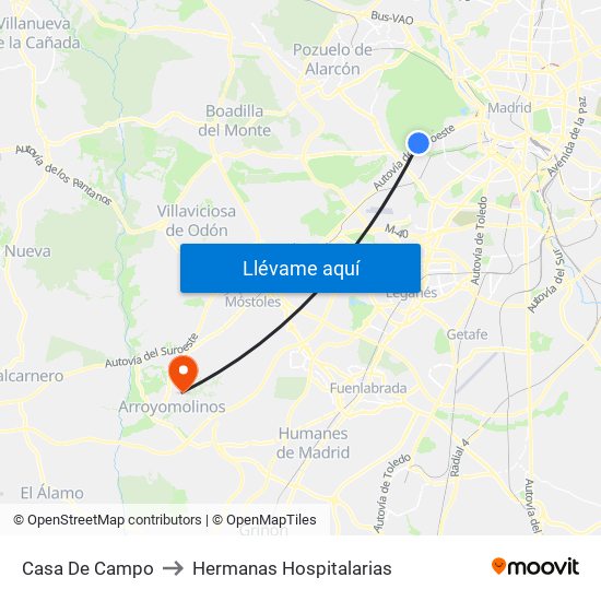Casa De Campo to Hermanas Hospitalarias map
