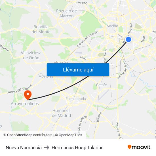 Nueva Numancia to Hermanas Hospitalarias map