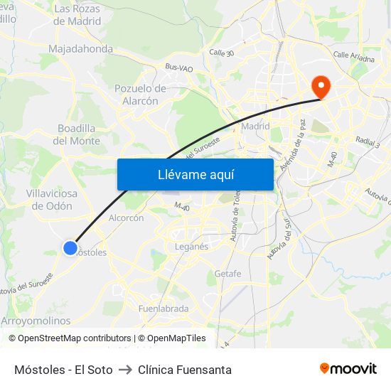 Móstoles - El Soto to Clínica Fuensanta map