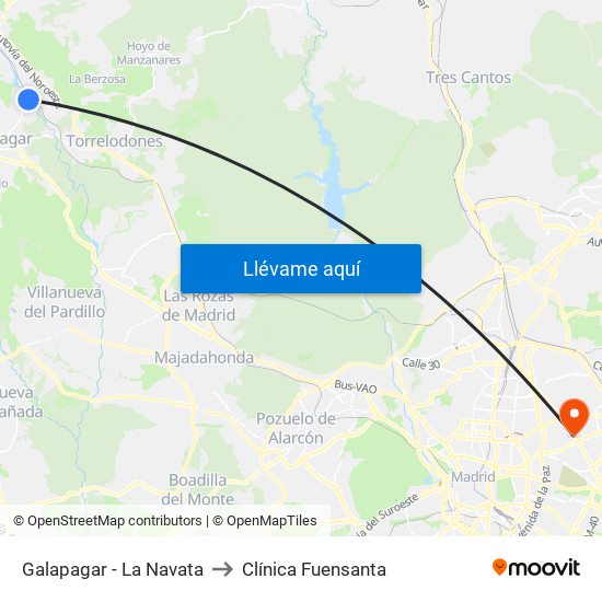 Galapagar - La Navata to Clínica Fuensanta map