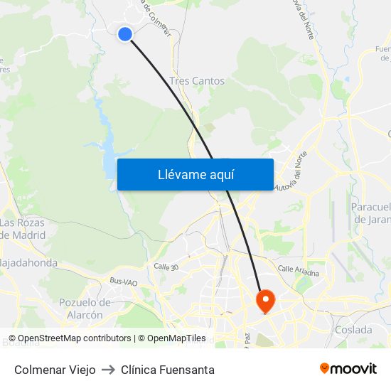 Colmenar Viejo to Clínica Fuensanta map