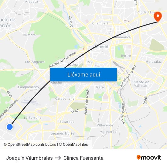 Joaquín Vilumbrales to Clínica Fuensanta map
