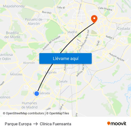 Parque Europa to Clínica Fuensanta map
