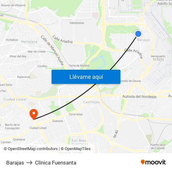 Barajas to Clínica Fuensanta map