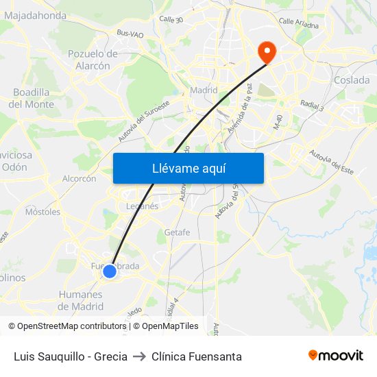 Luis Sauquillo - Grecia to Clínica Fuensanta map