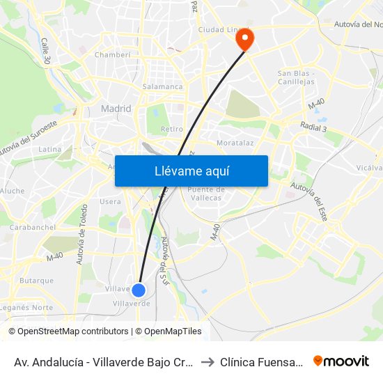 Av. Andalucía - Villaverde Bajo Cruce to Clínica Fuensanta map