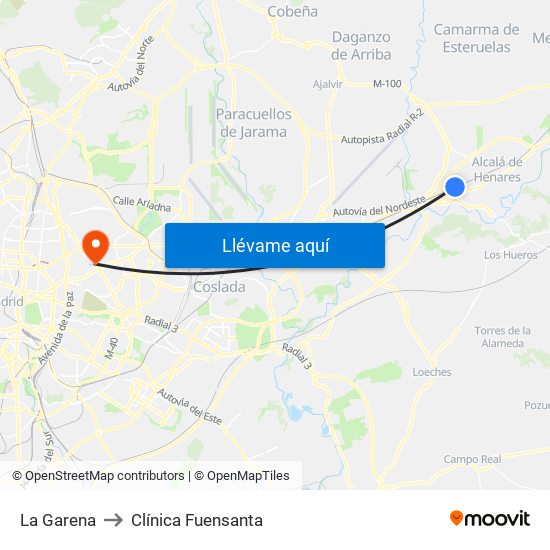 La Garena to Clínica Fuensanta map