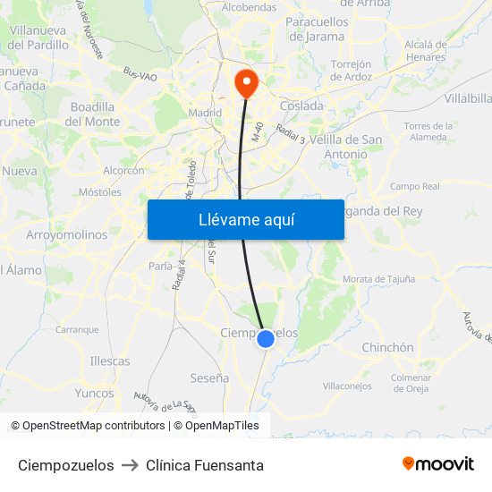 Ciempozuelos to Clínica Fuensanta map