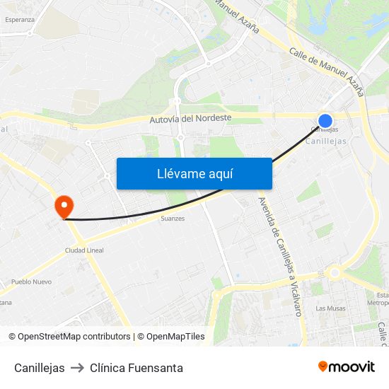 Canillejas to Clínica Fuensanta map