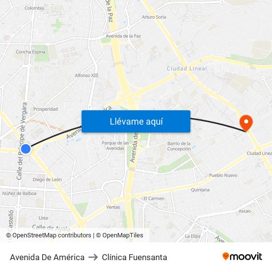Avenida De América to Clínica Fuensanta map