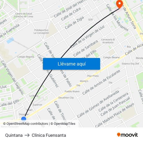 Quintana to Clínica Fuensanta map