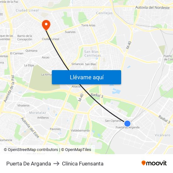 Puerta De Arganda to Clínica Fuensanta map