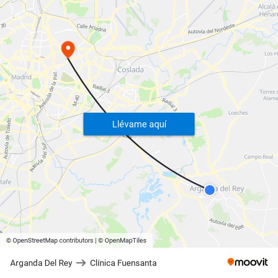 Arganda Del Rey to Clínica Fuensanta map