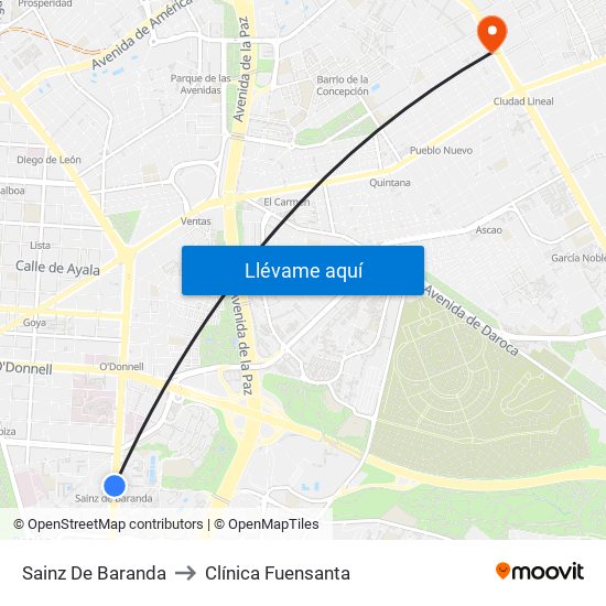 Sainz De Baranda to Clínica Fuensanta map