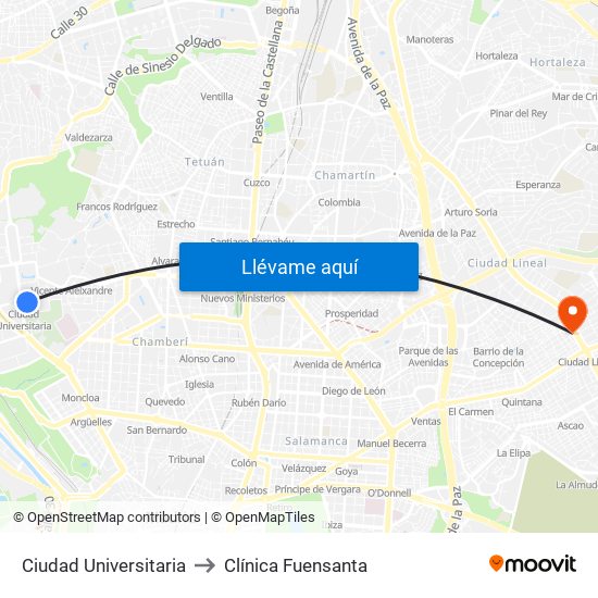 Ciudad Universitaria to Clínica Fuensanta map