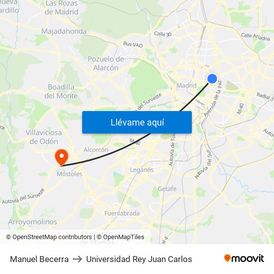 Manuel Becerra to Universidad Rey Juan Carlos map