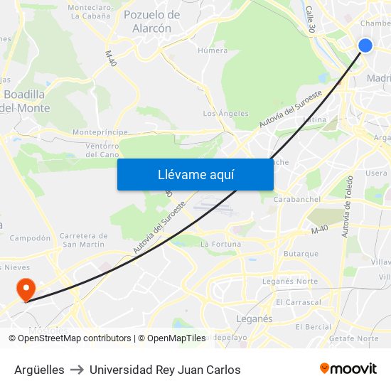 Argüelles to Universidad Rey Juan Carlos map