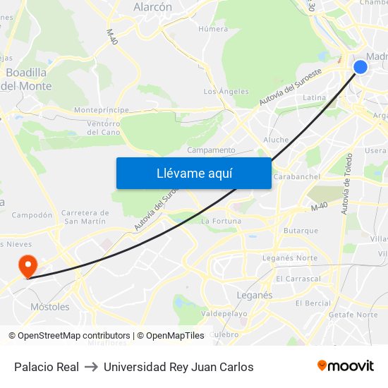 Palacio Real to Universidad Rey Juan Carlos map