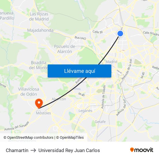 Chamartín to Universidad Rey Juan Carlos map