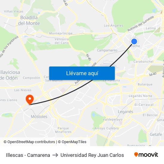 Illescas - Camarena to Universidad Rey Juan Carlos map