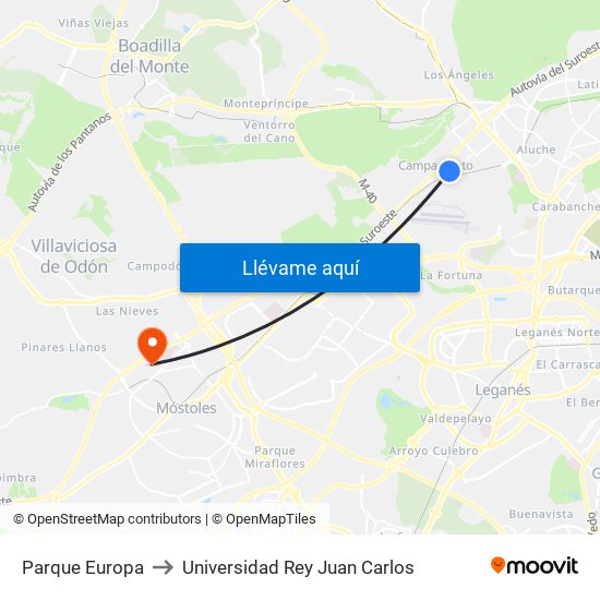 Parque Europa to Universidad Rey Juan Carlos map