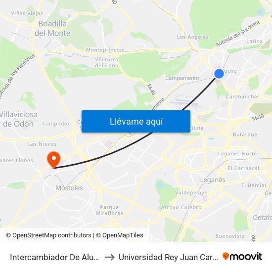 Intercambiador De Aluche to Universidad Rey Juan Carlos map