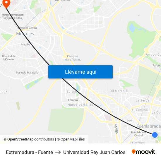 Extremadura - Fuente to Universidad Rey Juan Carlos map