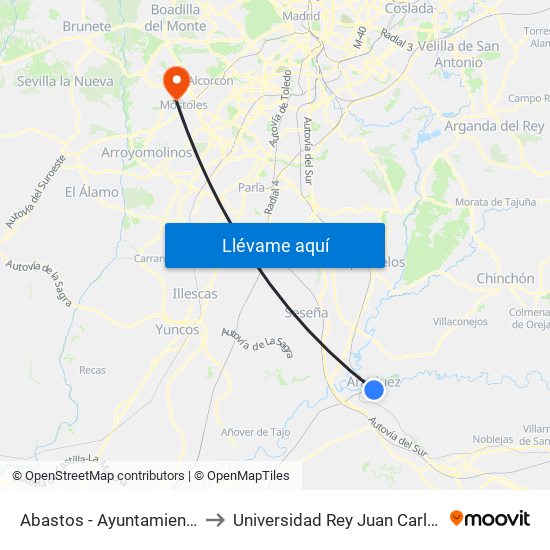 Abastos - Ayuntamiento to Universidad Rey Juan Carlos map