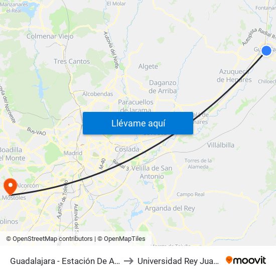 Estación De Autobuses, Guadalajara to Universidad Rey Juan Carlos map