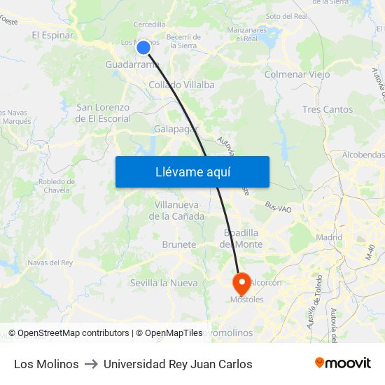Los Molinos to Universidad Rey Juan Carlos map