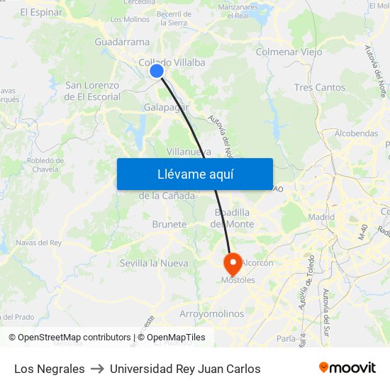 Los Negrales to Universidad Rey Juan Carlos map