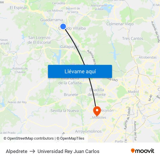 Alpedrete to Universidad Rey Juan Carlos map