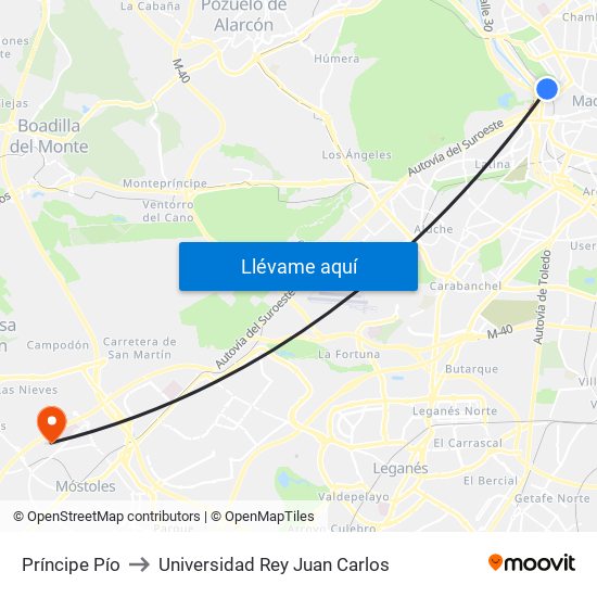 Príncipe Pío to Universidad Rey Juan Carlos map